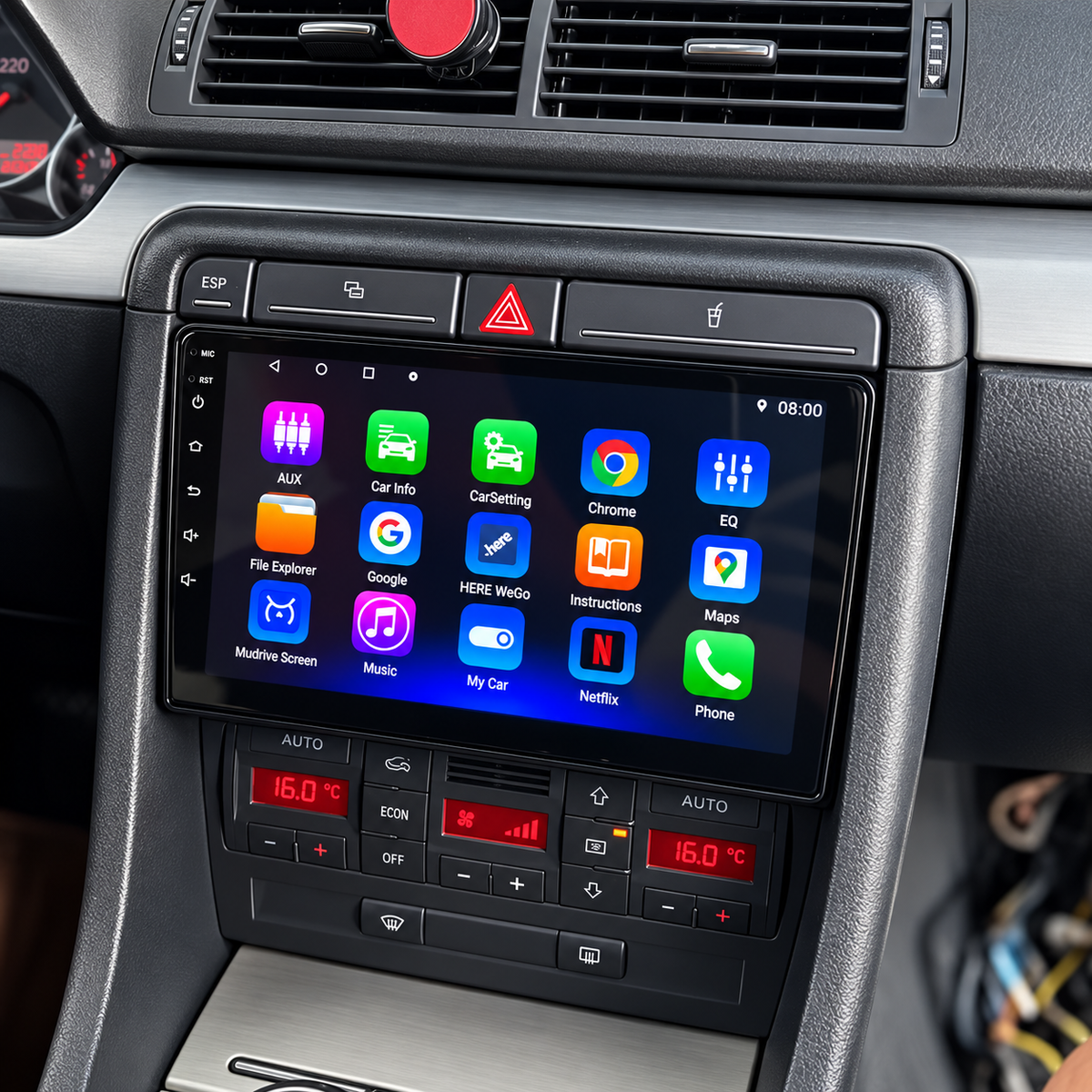 Écran CarPlay/Android Audi A4 (2000-2009) — Écran HD tactile sans fil
