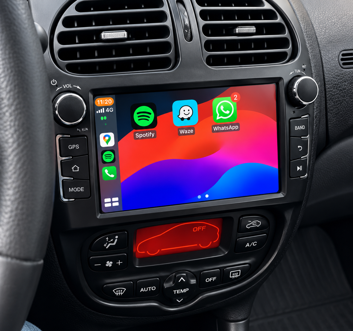 Écran CarPlay/Android Peugeot 206 (2001-2008) — Écran HD tactile sans fil