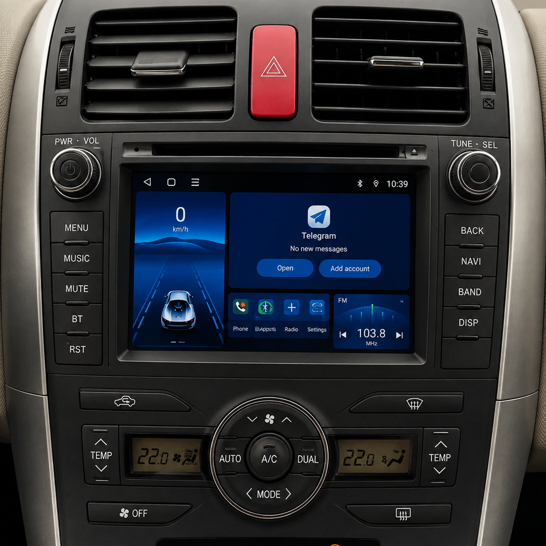 Écran CarPlay/Android Toyota Auris E150 (2006-2012) — Écran HD tactile sans fil