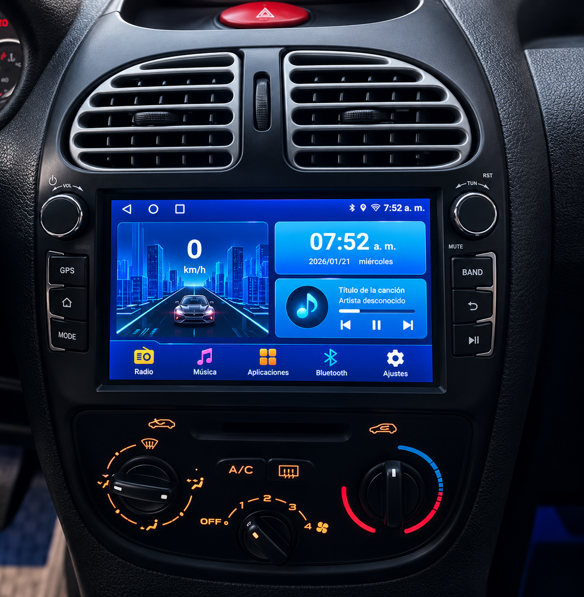 Écran CarPlay/Android Peugeot 206 (2001-2008) — Écran HD tactile sans fil