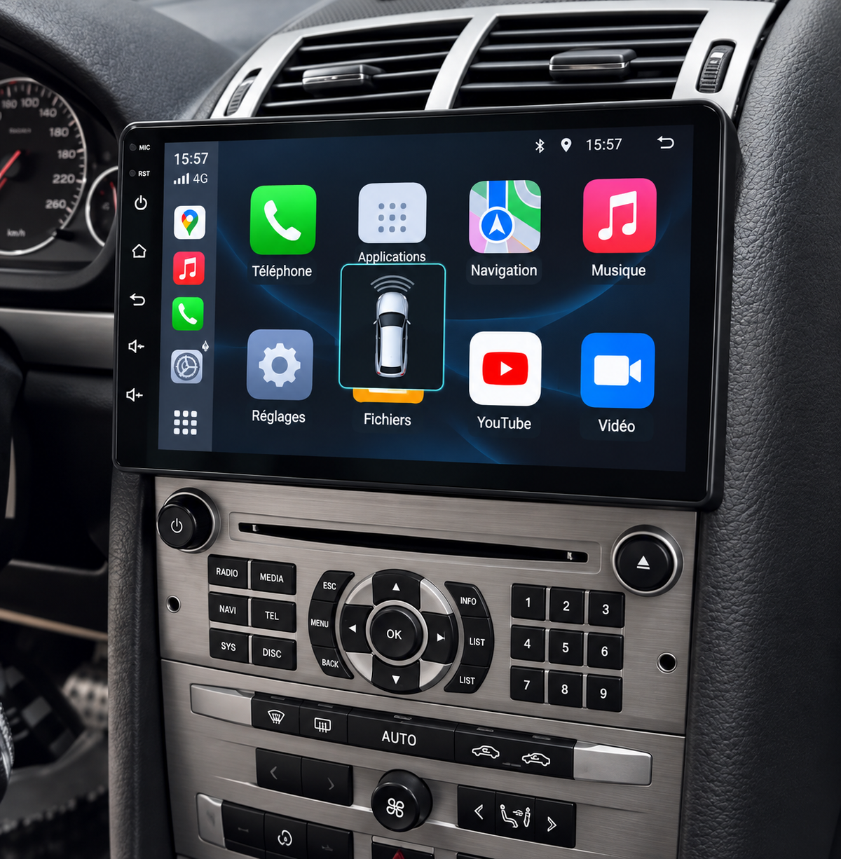 Écran CarPlay/Android Peugeot 407 (2004-2011) — Écran HD tactile sans fil